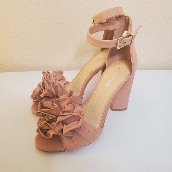 Gianni BiniFloral Nubuck Ankle Strap Block Heels Sz 7M Pink - Picture 3 of 8